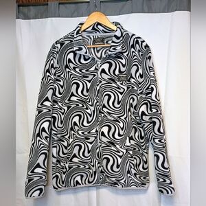 Massive Outdoor Zebra Swirl Print Fleece Jacket Full-Zip Black White XL